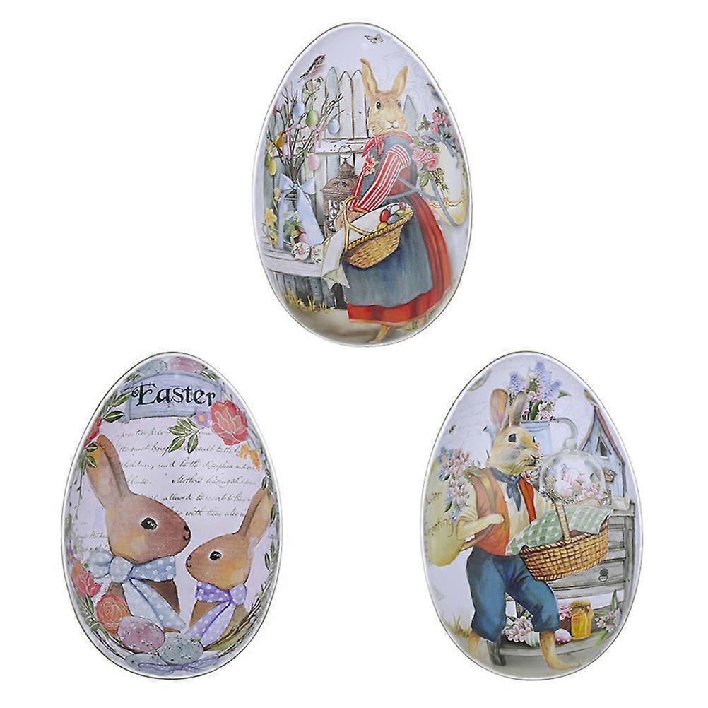 Candy Containers Egg Shaped Tinplate For Easter Celebration 3Pcs Set