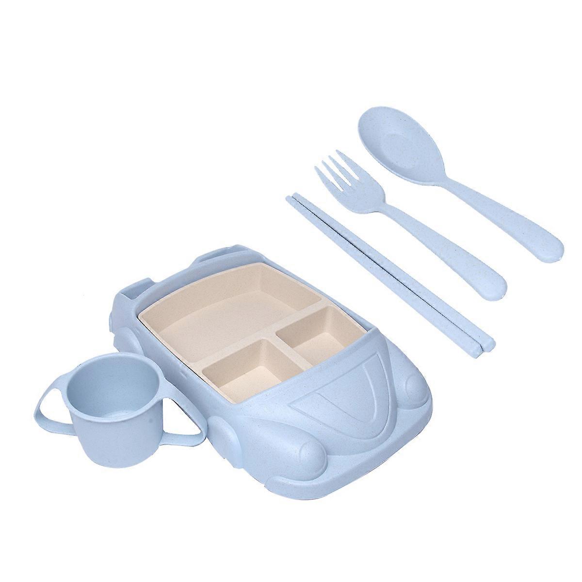 Car Shape Children Dinner Plates Unbreakable Straw Tableware Set Blue 1Pack