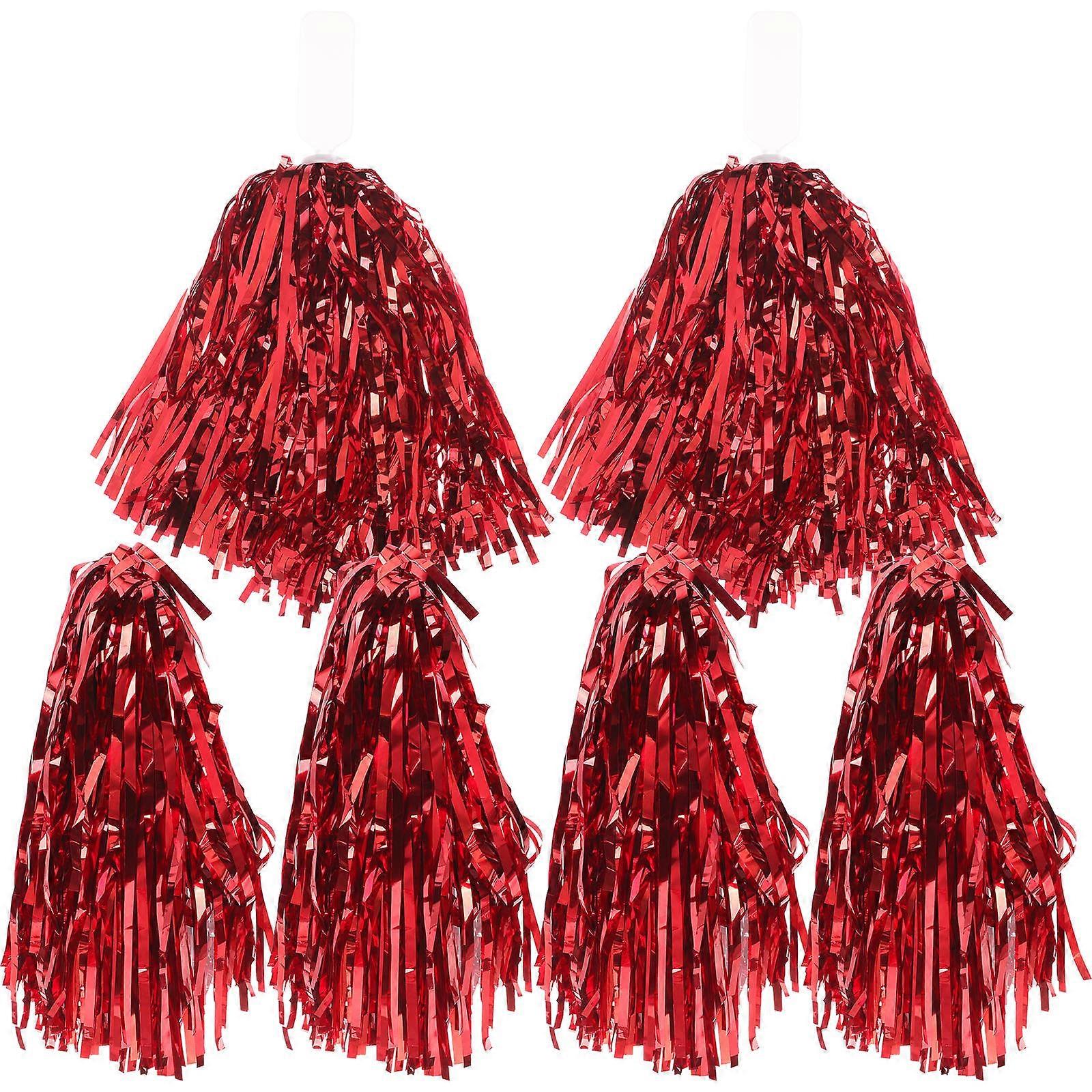 Handheld Cheerleading Pom Poms for Playing 6Pcs Red Pe Material Pom Poms