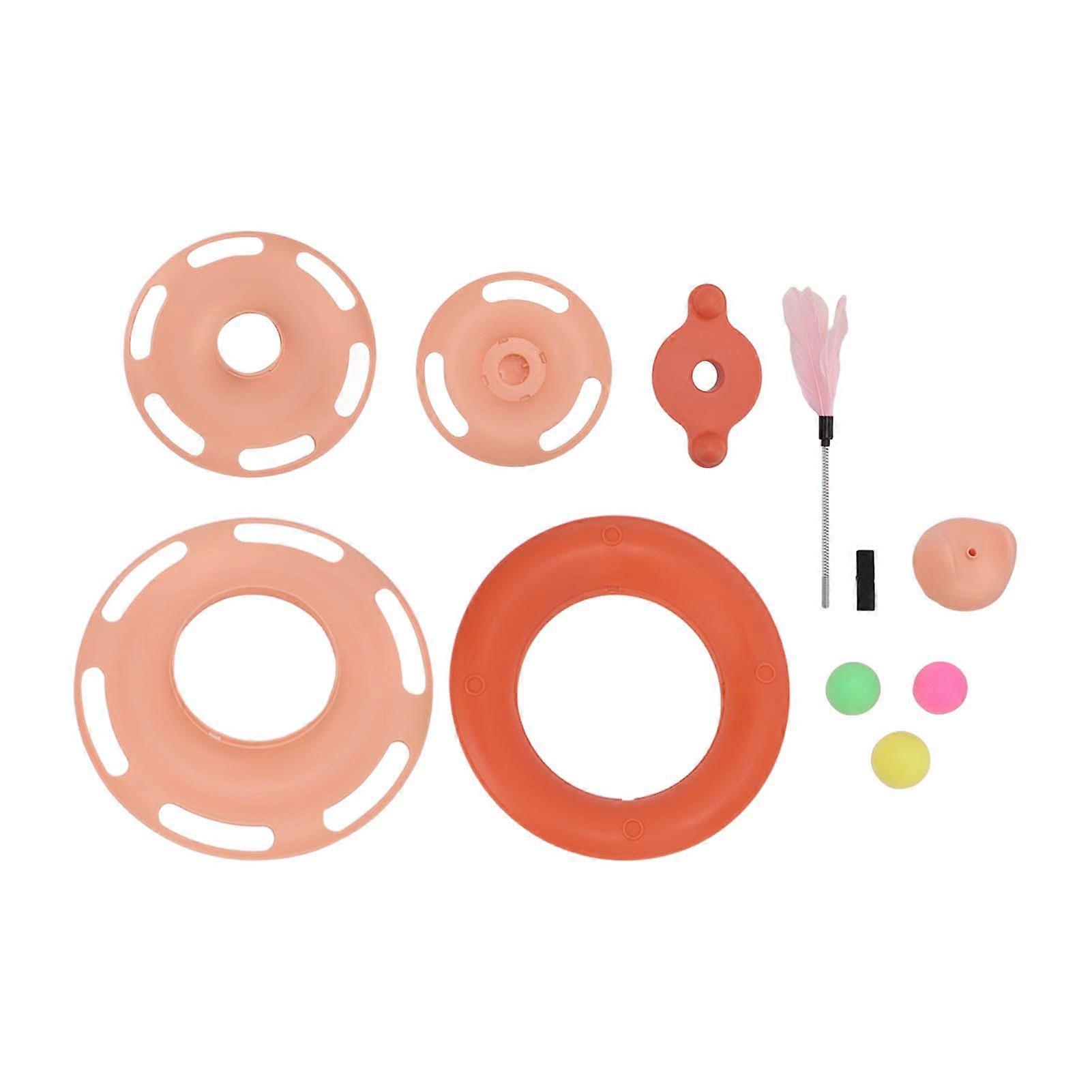 Cat Turntable Ball Toy 4 Level Interactive Kitten Track Roller Exercise Toy with Feather StickPink