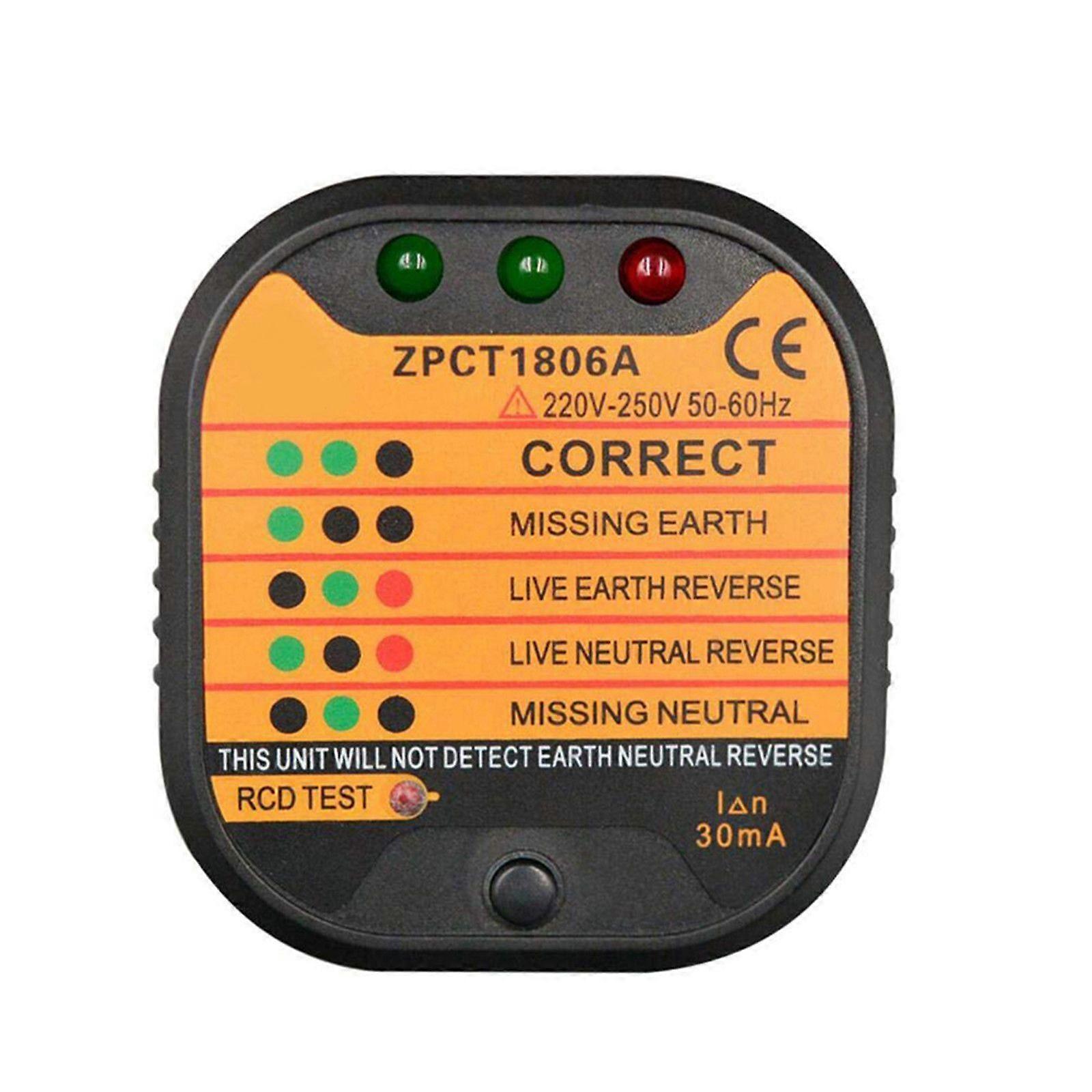 Electric Socket Tester Automatic Outlet Polarity Check Meter Detector with RCD Function and Indicator Light Judgment