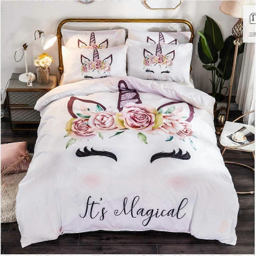s592 3D Girls Duvet Cover Set King  Cartoon Animal Unicorn Bedding Set Printed Comforter Cover 3 Pieces Bed Sets With Zipper Closure With 2 Soft Micro