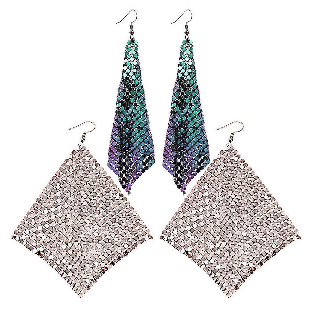 Flow Tassel Earrings Rectangle Dangle for Decoration 2Pair Lightweight Sequin Jewelry
