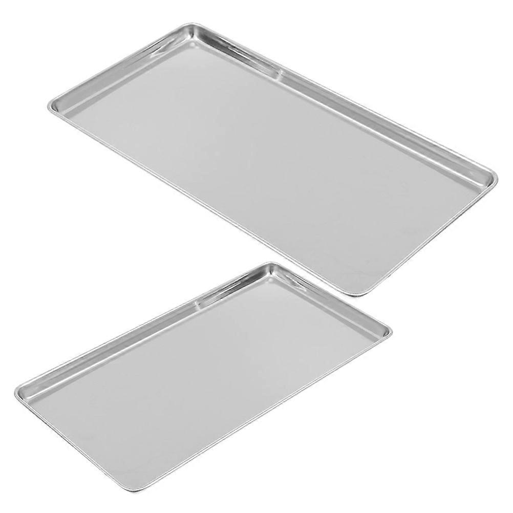 Rectangular Stainless Steel Tray 2Pcs Dinner Plate For Caterers Home Use Food Serving Essentials