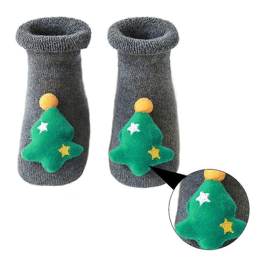 Baby Socks Christmas Socks with Anti-Skid Function 1Pair Grey Color