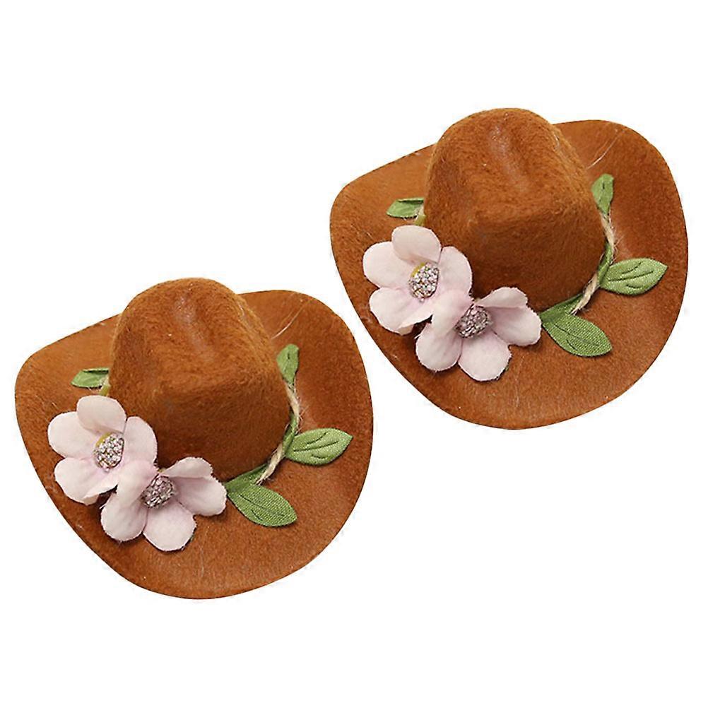 Cowboy Hat Shape Ornaments Party Decor Stylish Design Brown 2Set