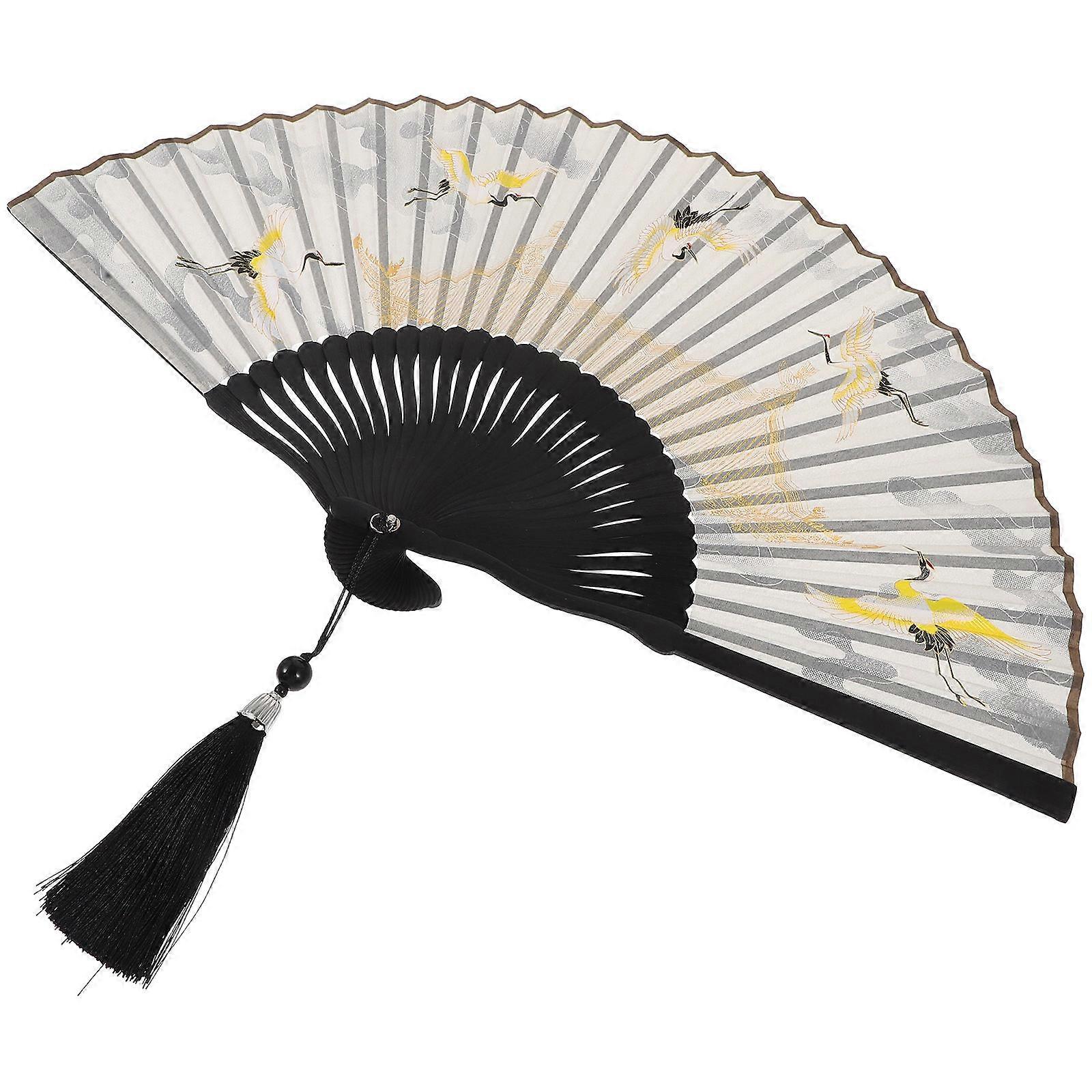 Tassel Folding Fan for Cooling 2Pcs Handheld Silk Chinese Vintage Fan