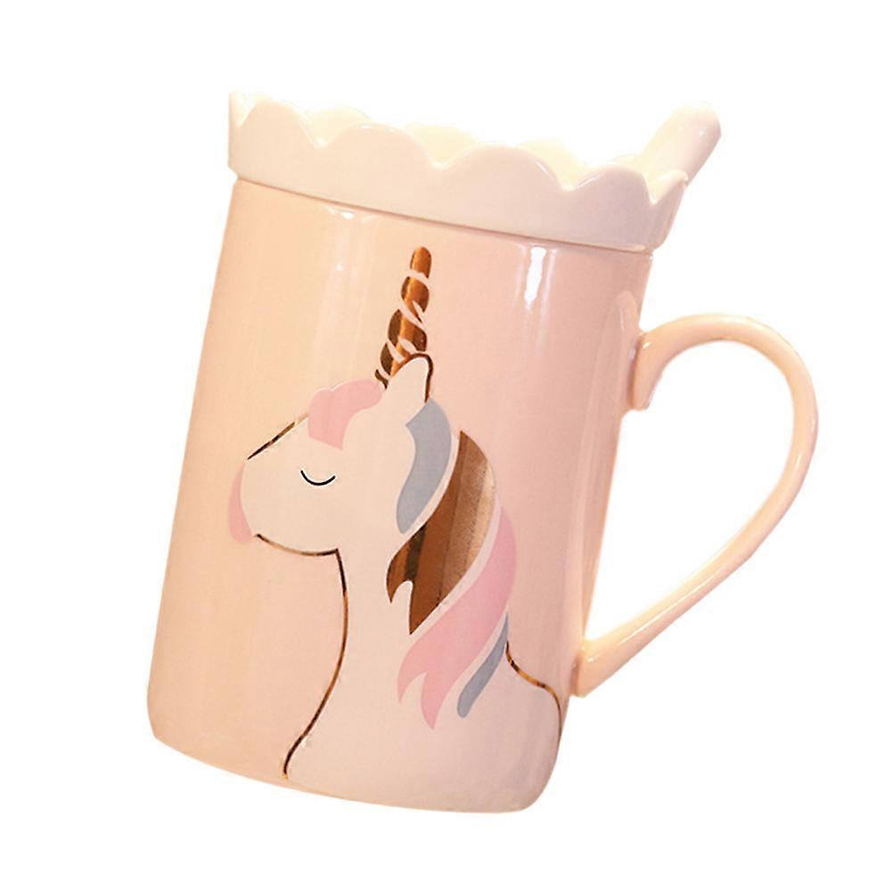 Pink Ceramic Water Container Unicorn Design Storage Cup 1Pcs for Office Use
