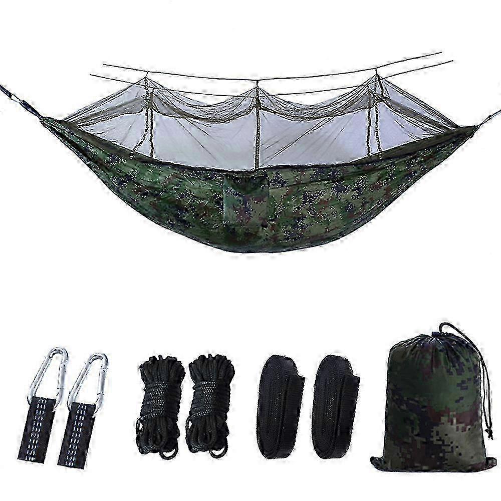 Portable Single Double Camping Hammock Mosquito Net Outdoor Camouflage Hammock Anti-Insect Netting Lightweight Durable Nylon Fabric Easy Setup Fo