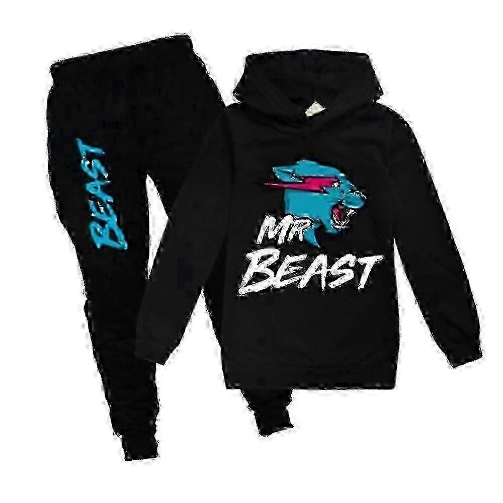 Mr Beast Lightning Cat Barn Pojkar Flickor Träningsoverall Pullover Huvtröja Joggingbyxor Outfit 2 st/set