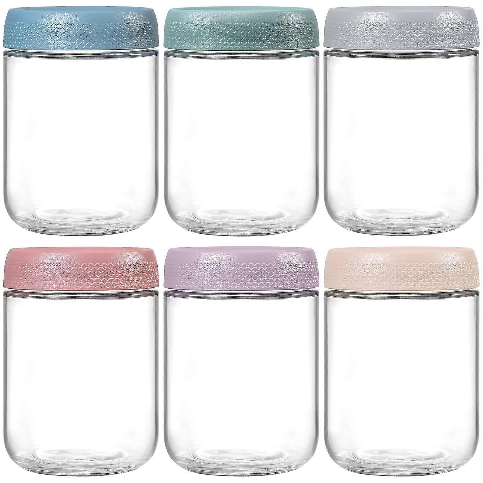6Pack 16 Oz Overnight Oats Containers Glass Jars With Airtight Lids, Wide Mouth Salad Jars For Snacks Multicolor