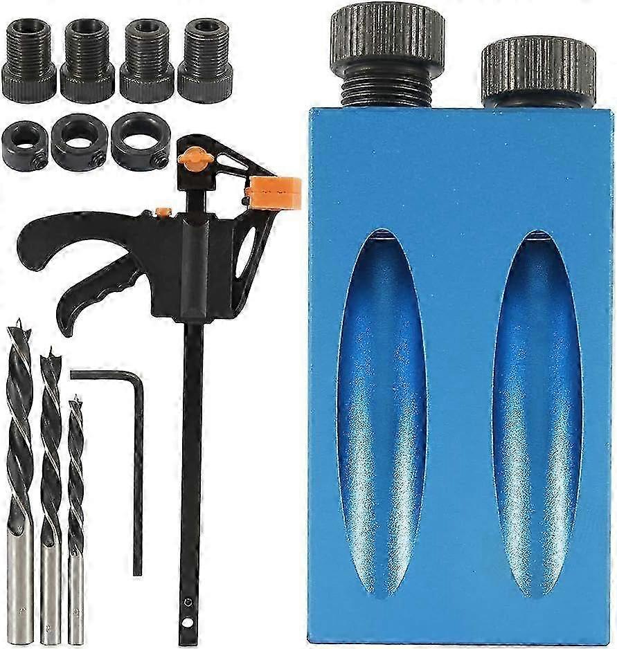 14 Pcs Oblique Drilling Jig With 15 Drill Bits Joiner Positioner, Pocket Hole Jig, Woodworking Corner Drilling Guide With Adapter For 6/8/10