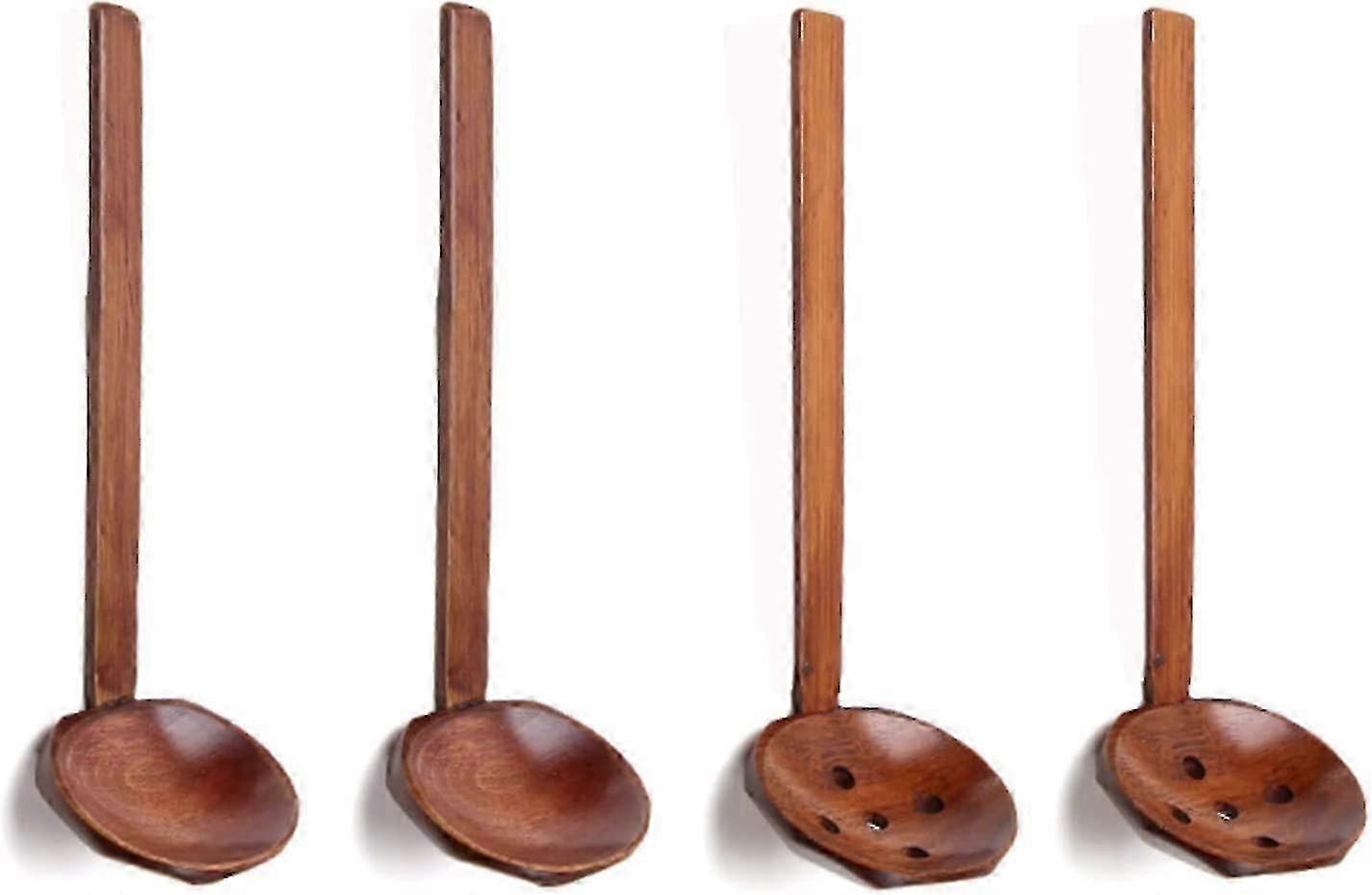 Pack of 4 Natural Long Handle Spoons, Wooden Spoons for Anti-scald