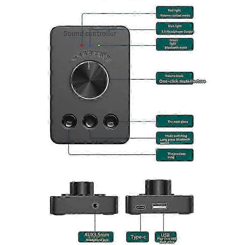 USB Computer Volume Controller Bluetooth 5.1 Multimedia PC Speaker External Audio Volume Control Adj