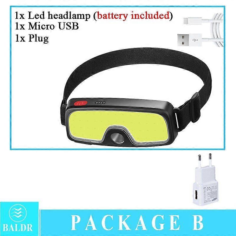 Portable LED COB Headlamp USB Rechargeable Headlight Builtin Battery Camping Lanter