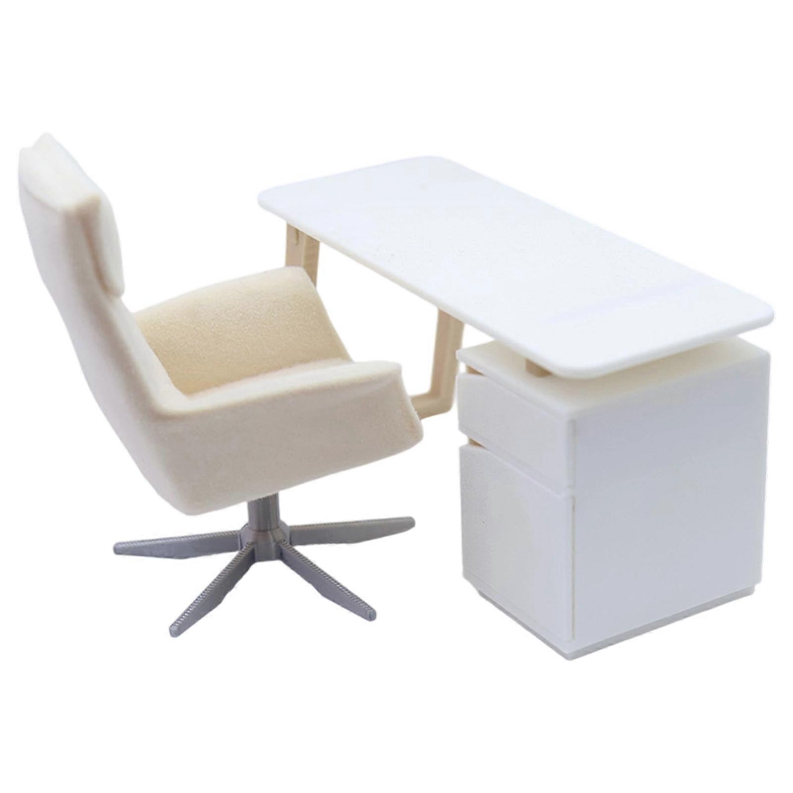 Collectible Miniature Office Desk And Chair 2 Piece Set Designed For 1/12 Scale Dollhouses Enthusiasts And Hobbyists Multicolor