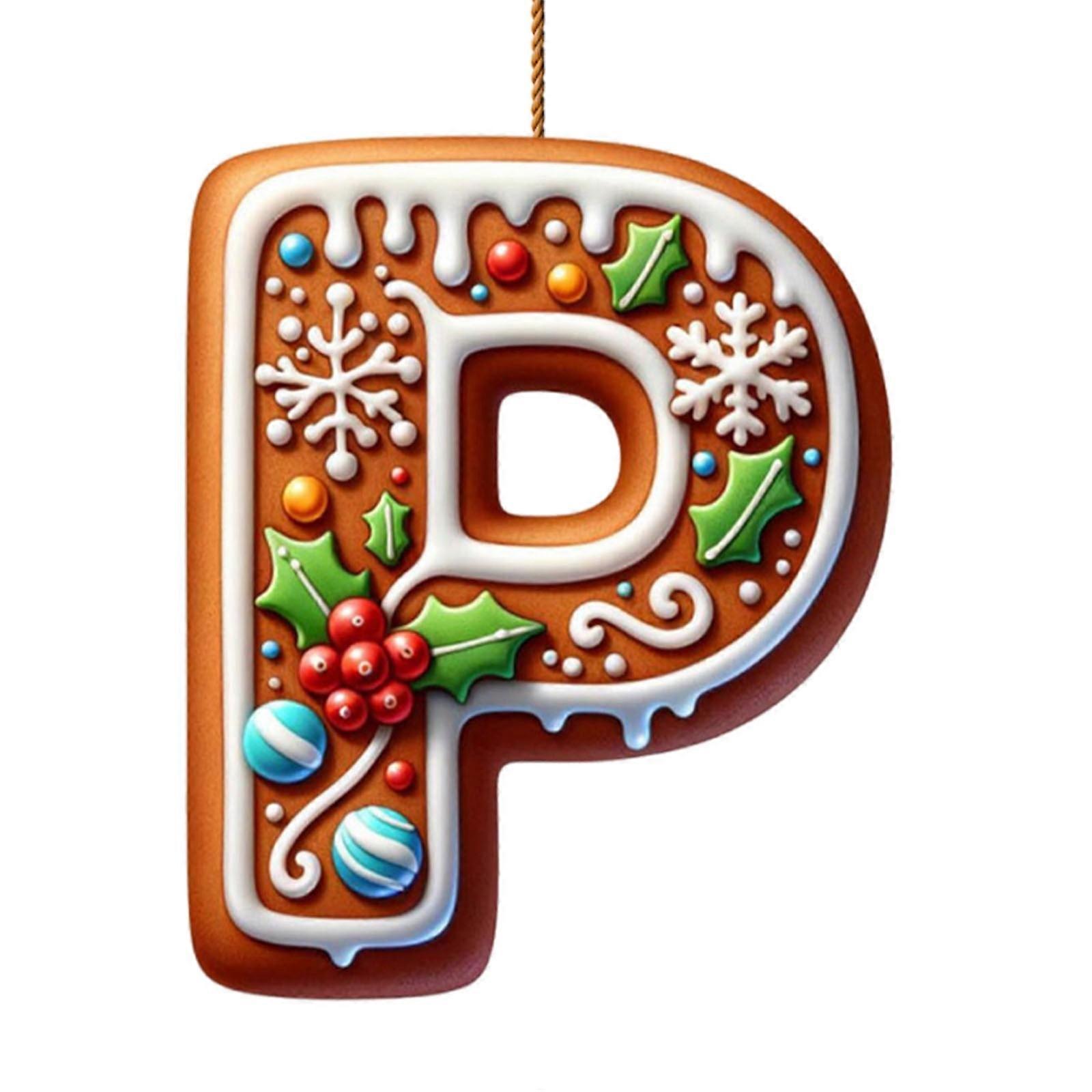 Harliver 26 Letters Christmas Tree Decor, Gingerbread Alphabet Ornaments with Berries Pattern, Xmas Initial Letter Pendant