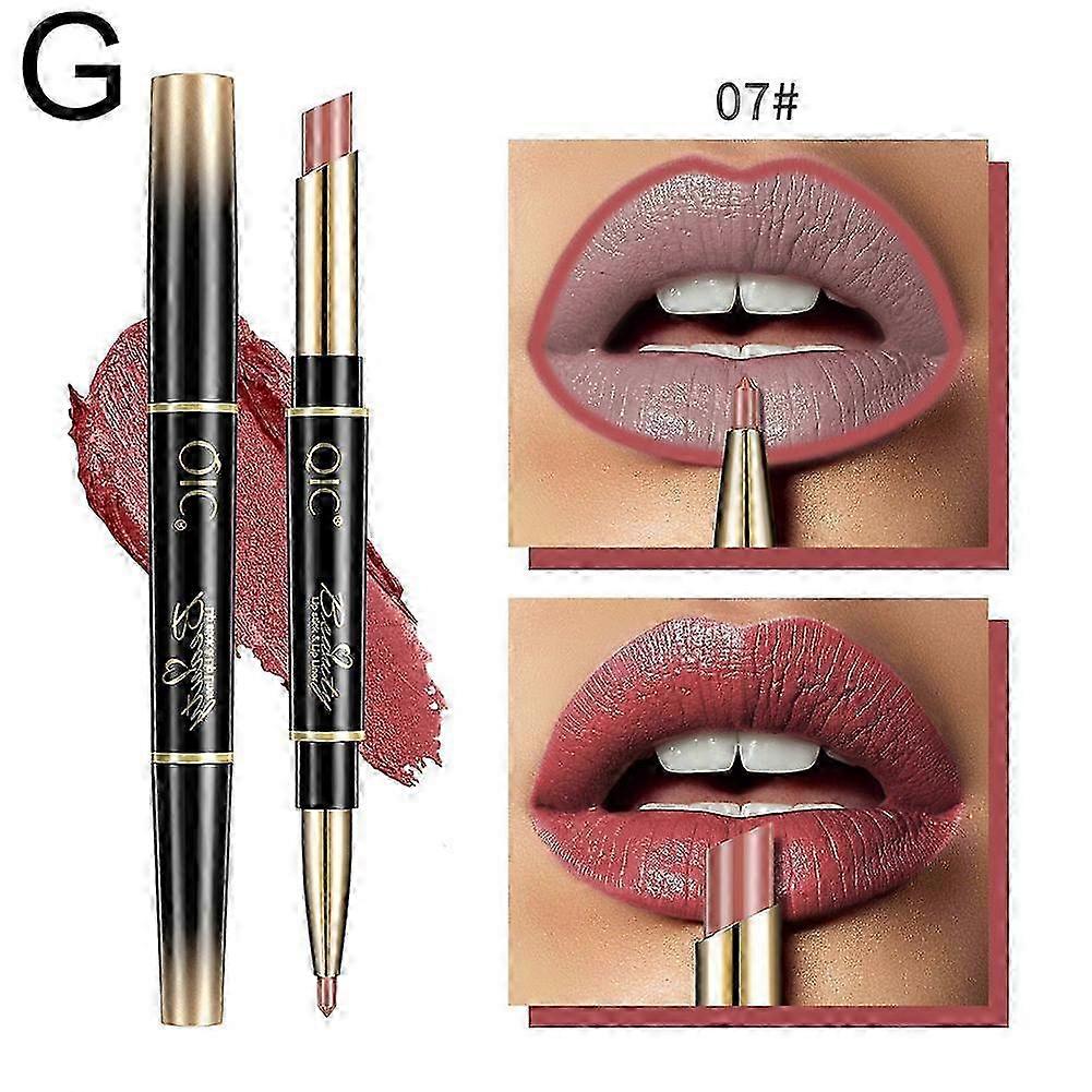 No. 7 Bean Paste Color (G) $QIC Double-Head Lipstick Lip Liner 2-in-1 Matte Matte Waterproof Non-Fading Non-Staining Lipstick Makeup