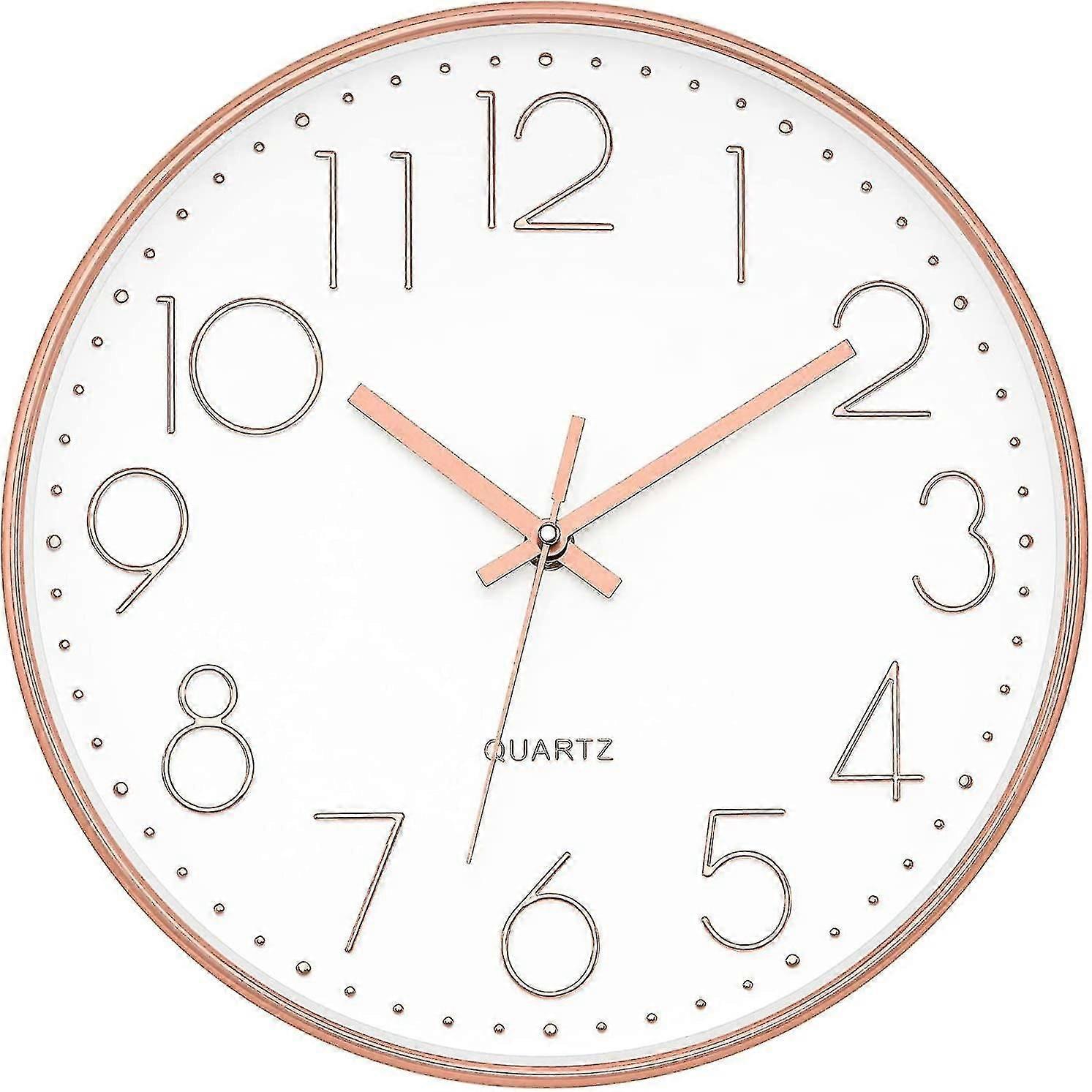 壁掛け時計、モダンローズゴールド12インチサイレントノンカチカチ丸型装飾