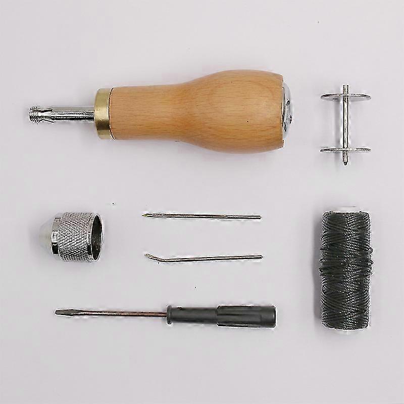 Leather Sewing Kit Manual Stitcher With Wooden Handle Awl Needle Tool