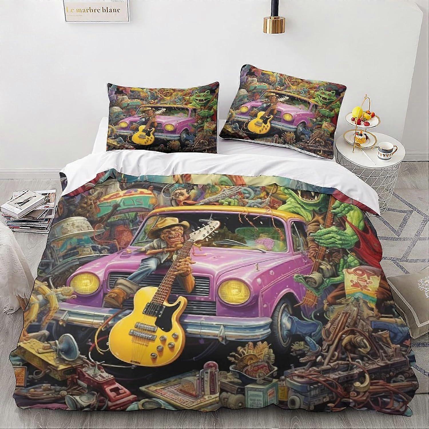 LikeEj Monster Bedding Set Duvet Capa 3D Vintage Car Pattern Comforter Cover Ultra Soft Cartoon Tema Capa Colcha para Adolescentes Duplo