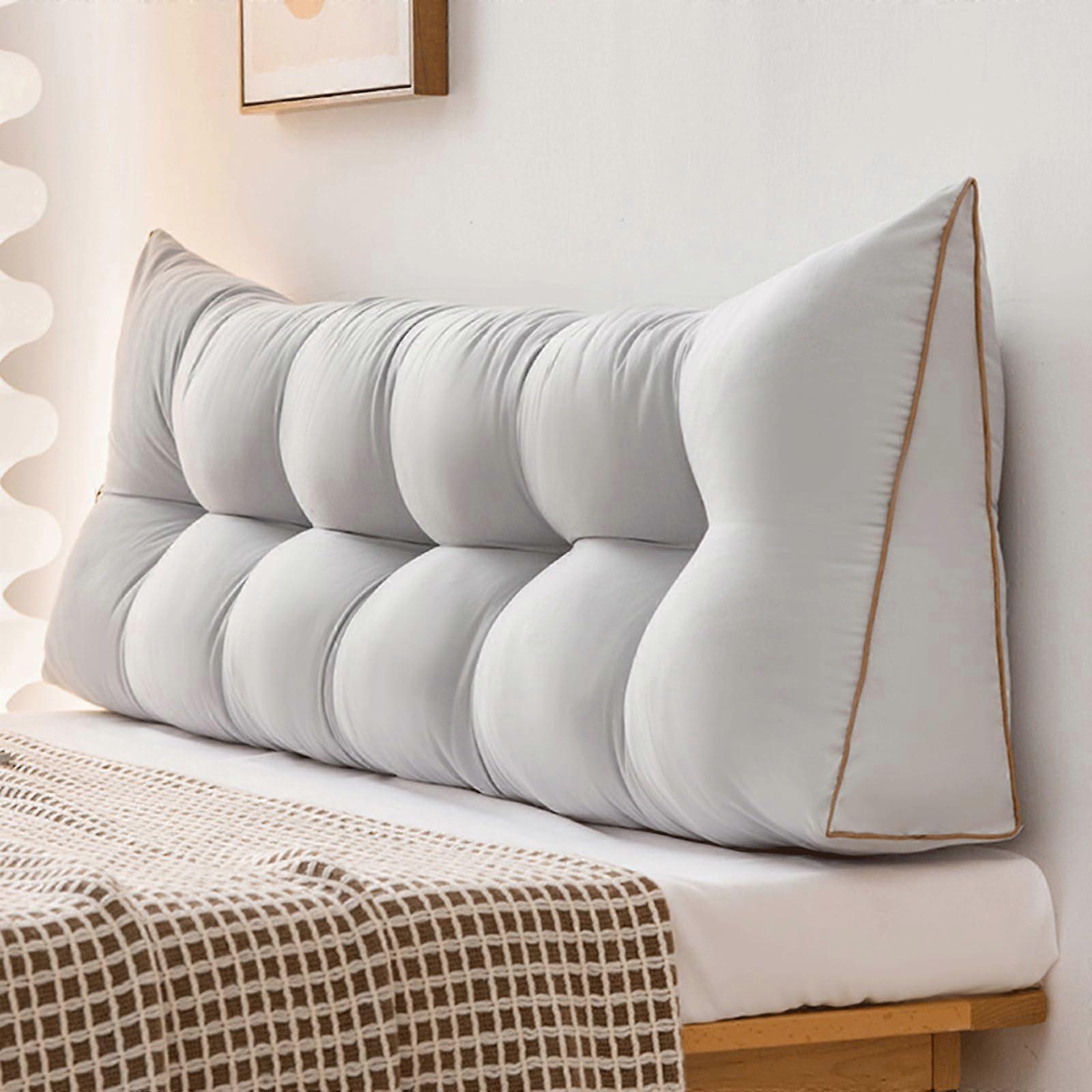 Wedge Back Pillow for Reading and Relaxation, Triangular Headboard Cushion with Lumbar Support, Washed Cotton, Light Grey 200x45x15cm