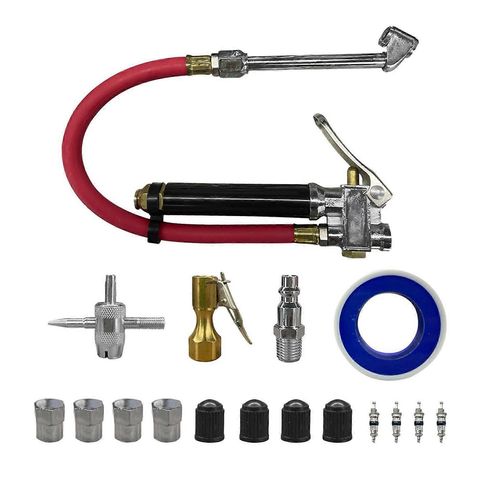 Tire Inflator and Deflator with Double Chuck and Builtin Magnified Gauge Tire Filler with Hose 10 – 120PSI Multicolor