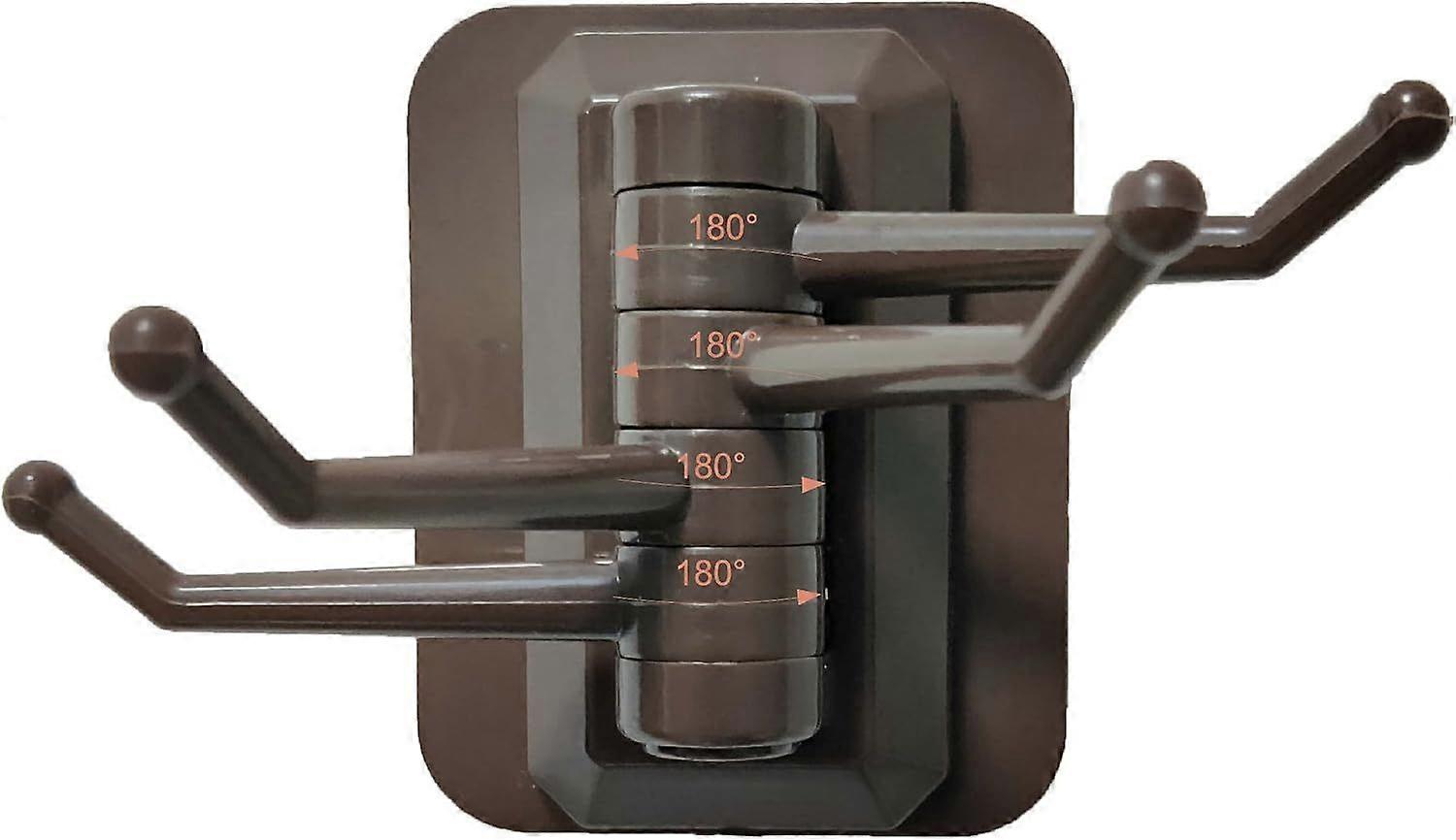 Adhesive Door Hooks for Hanging Bathroom Kitchen Hooks 4 Rotatable Arms Round Towel Hooks  Brown 2 Pairs