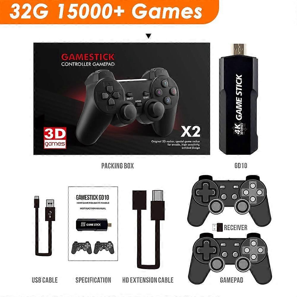 New GD10 Retro Video Game Console 4K HD Output Game Stick Emuelec 4.3 System 2.4G Wireless Controllers 3D PSP/PS1 40Simulators