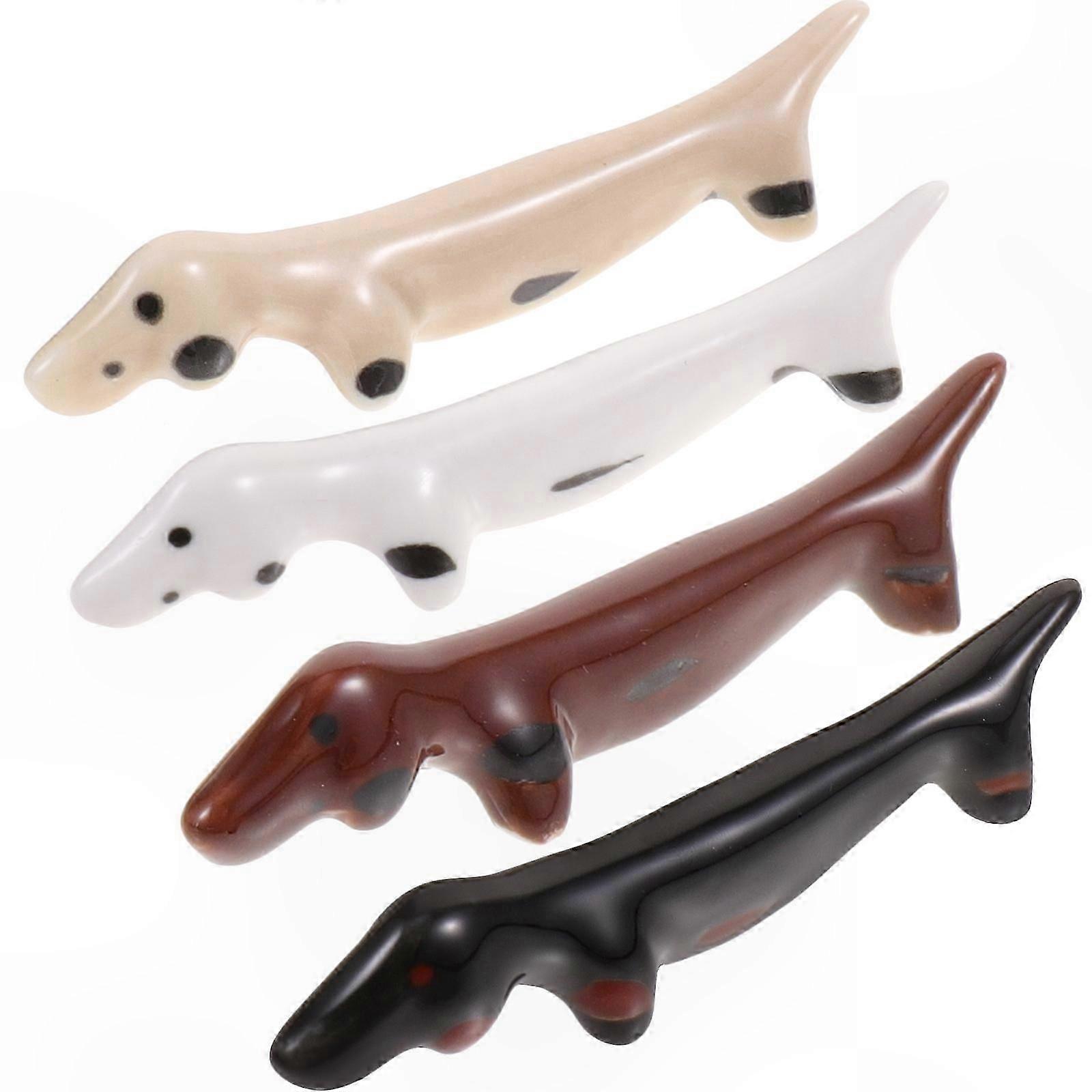 4-Pack Assorted Color Dachshund-Shaped Ceramic Chopstick Holders for Kitchen Use