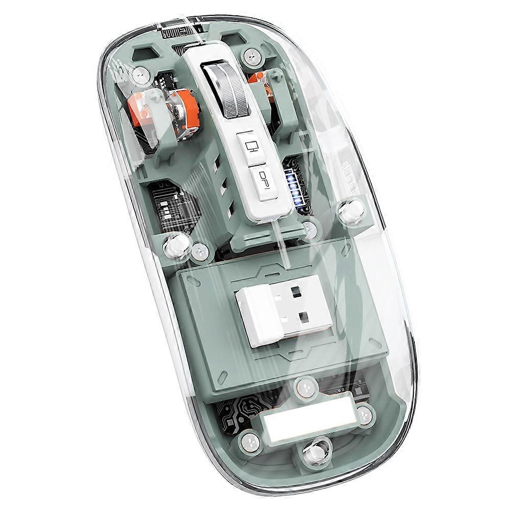 Transparent Magnetic Triple Mode Bluetooth Compatible 2.4G Wireless Mouse One-Click Desktop Type-C Rechargeable(Green)