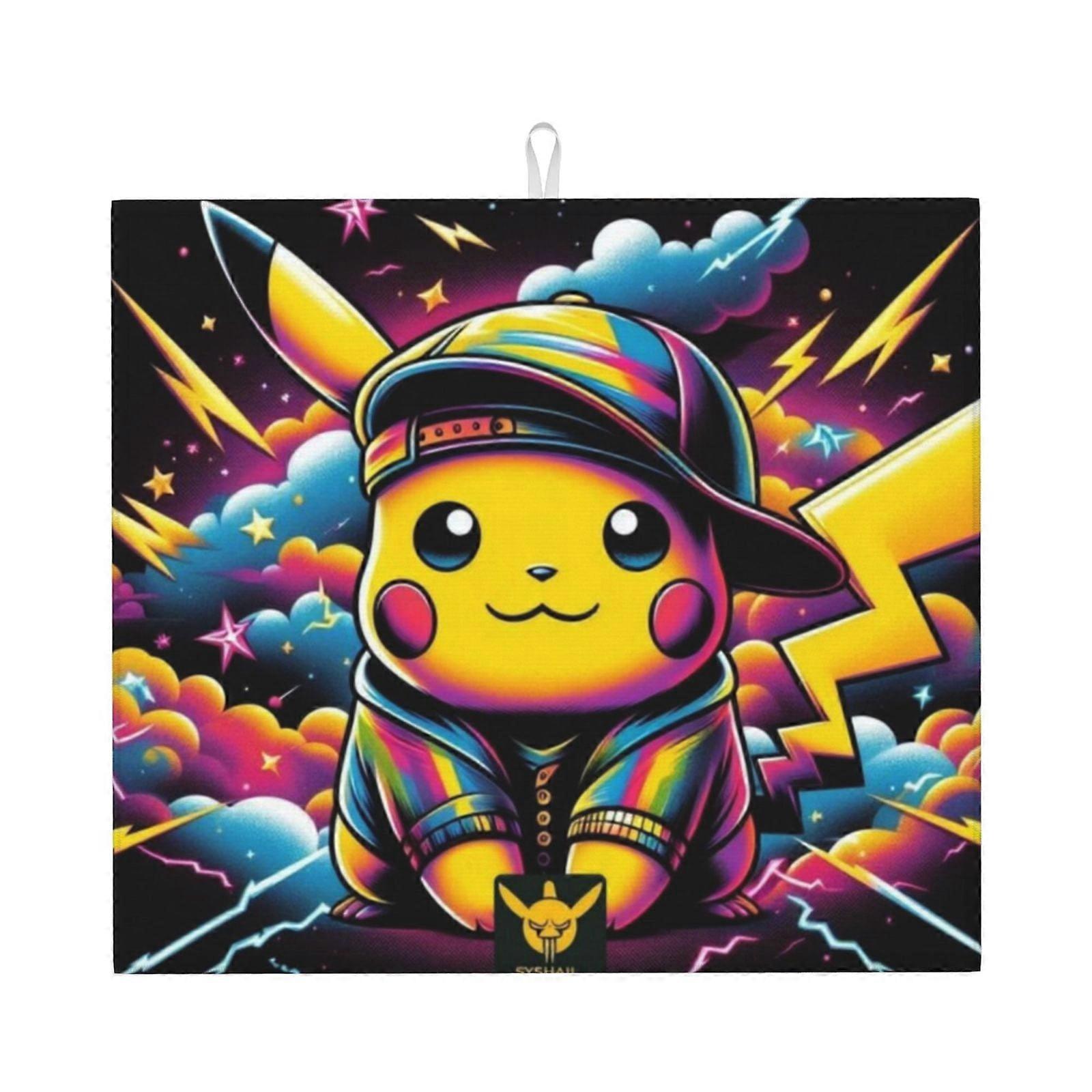 Pikachu diskmatta för köksbänk, diskmatta i mikrofiber, snabbabsorberande avrinning