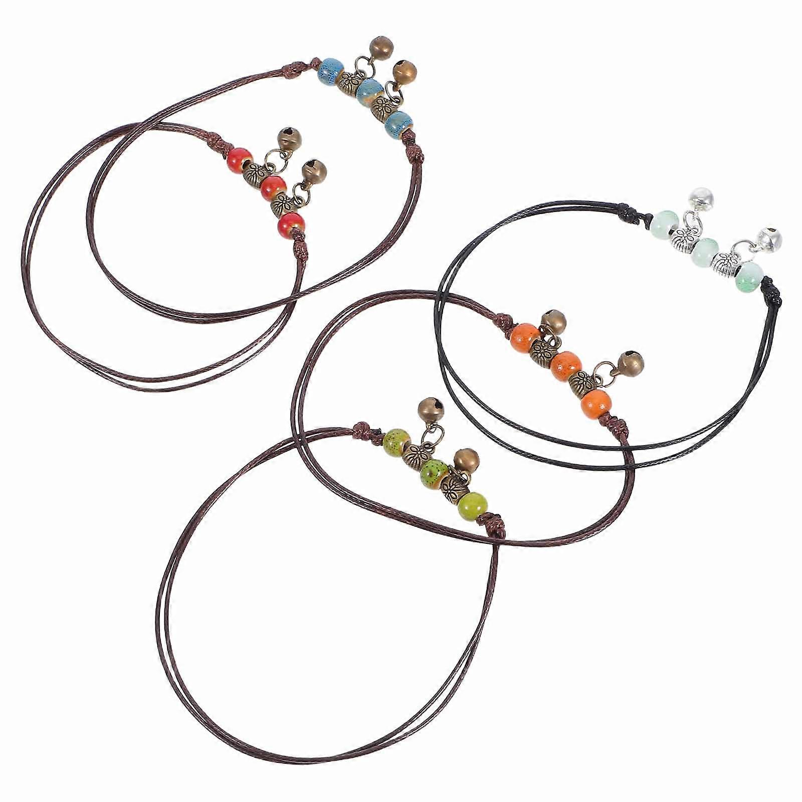 Adjustable Boho Ceramic Bead Anklet for Decoration 10Pcs Handmade Bracelet