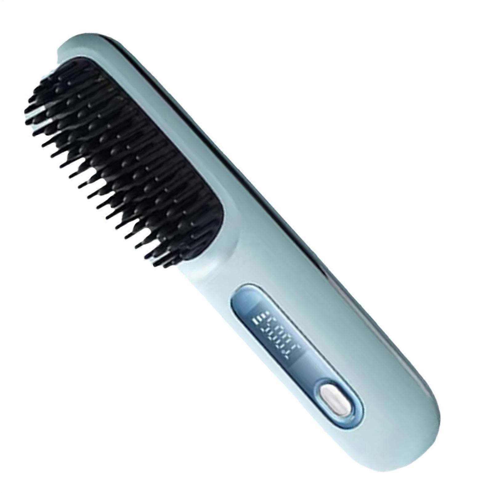 Cordless Ceramic Ionic Hair Straightener Brush with Fast Heating, USB Rechargeable, Adjustable Temperature, Blue