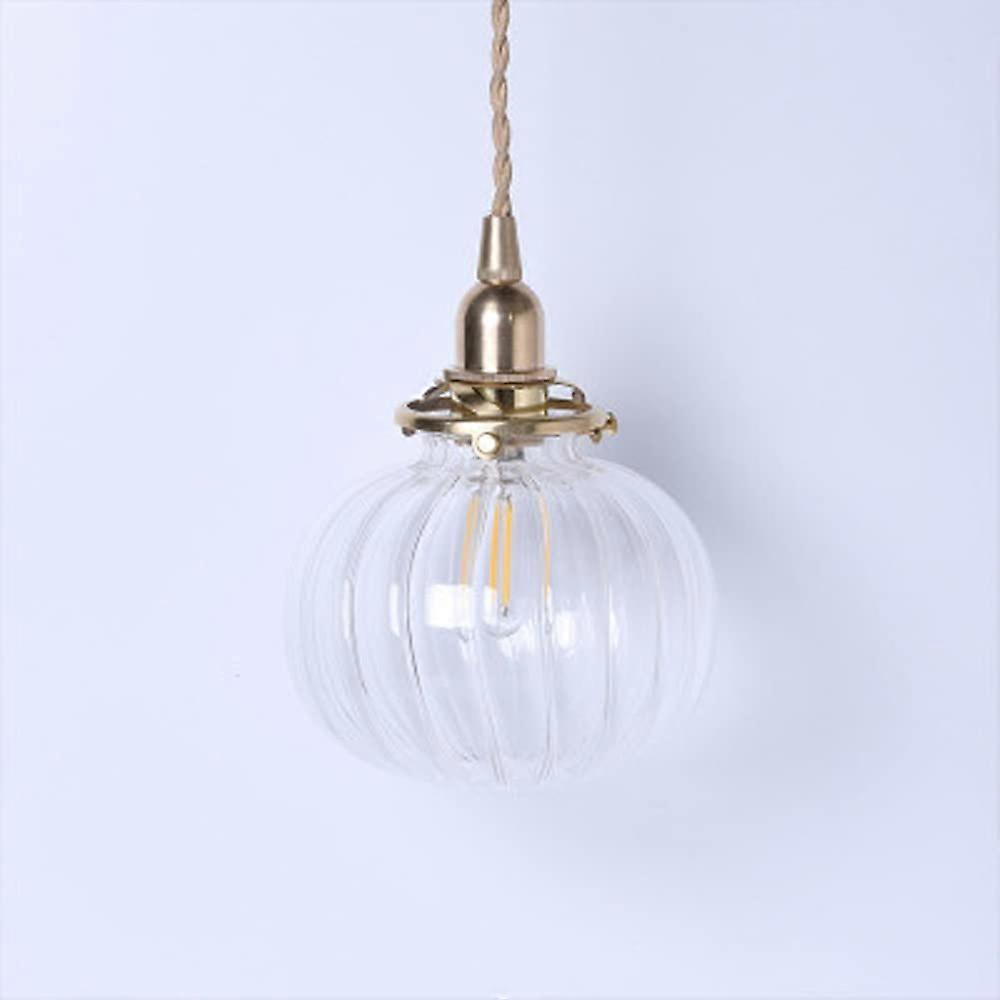 Modern Clear Glass Pendant Light with Ribbed Shade, Adjustable Chain, E14 Ceiling Fixture