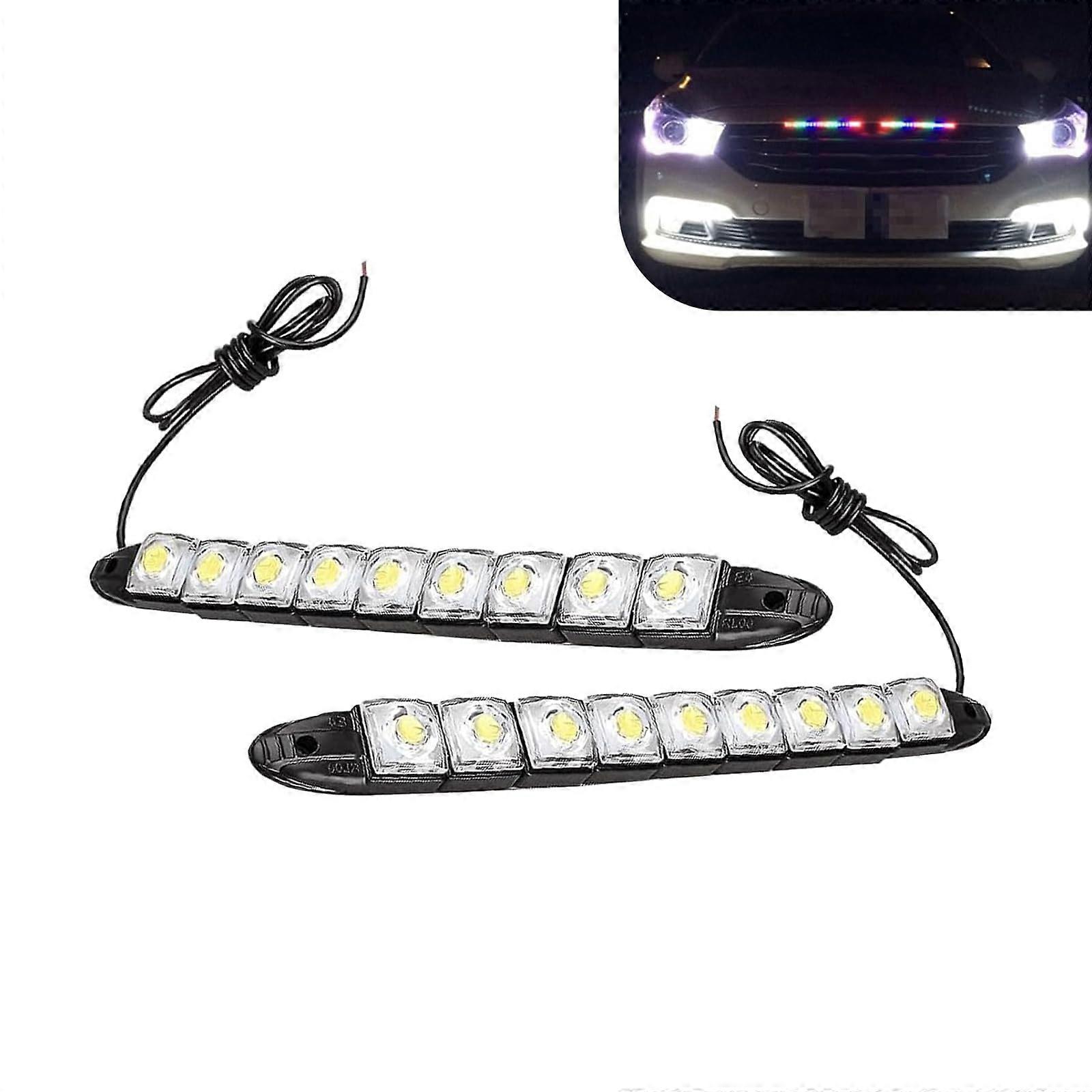 2PCS LED Daytime Running Light Strips, Flexible Waterproof Car DRL Kit, Powerful White Illumination