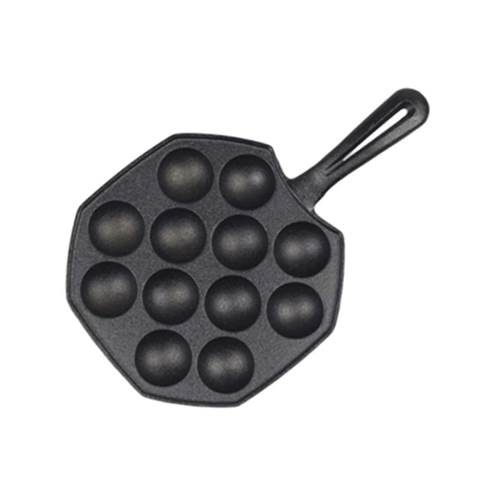 Takoyaki Pan 14Hole Cast Iron Octopus Ball Maker with Even Heat Distribution and Long Handle