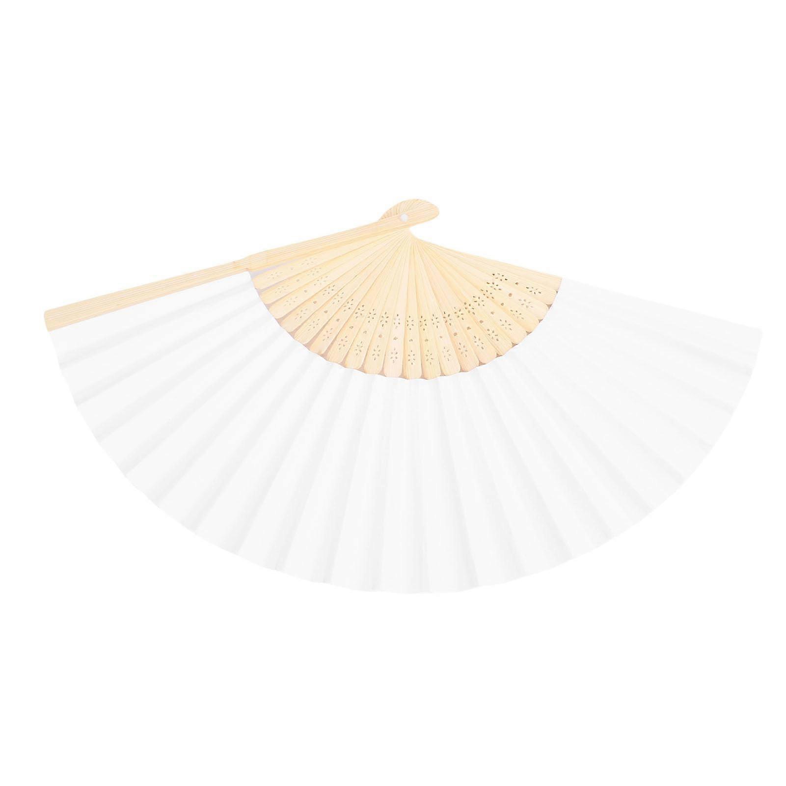 White Paper Bamboo Folding Fan Blank Canvas for Kids Crafts and Summer Cooling