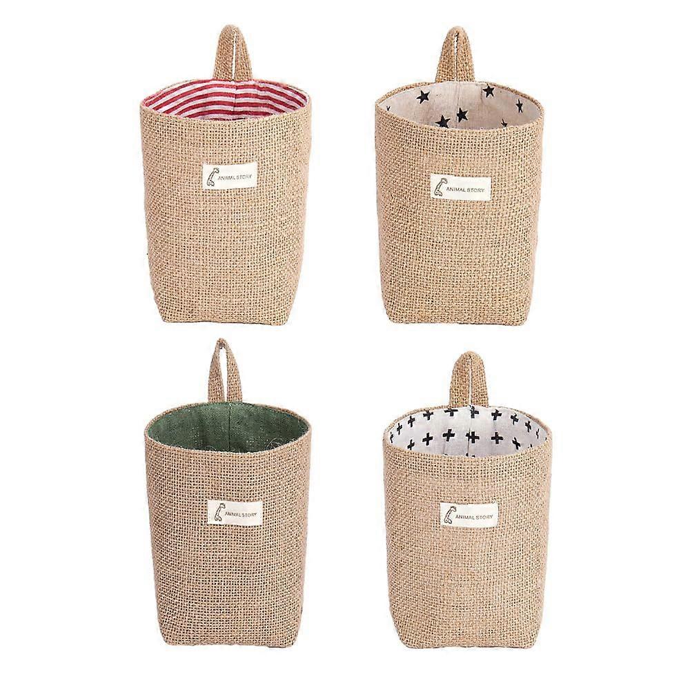 4 Pack Wall Hanging Storage Baskets Cotton Linen Foldable Organizer Bins for Home MultiRoom Use