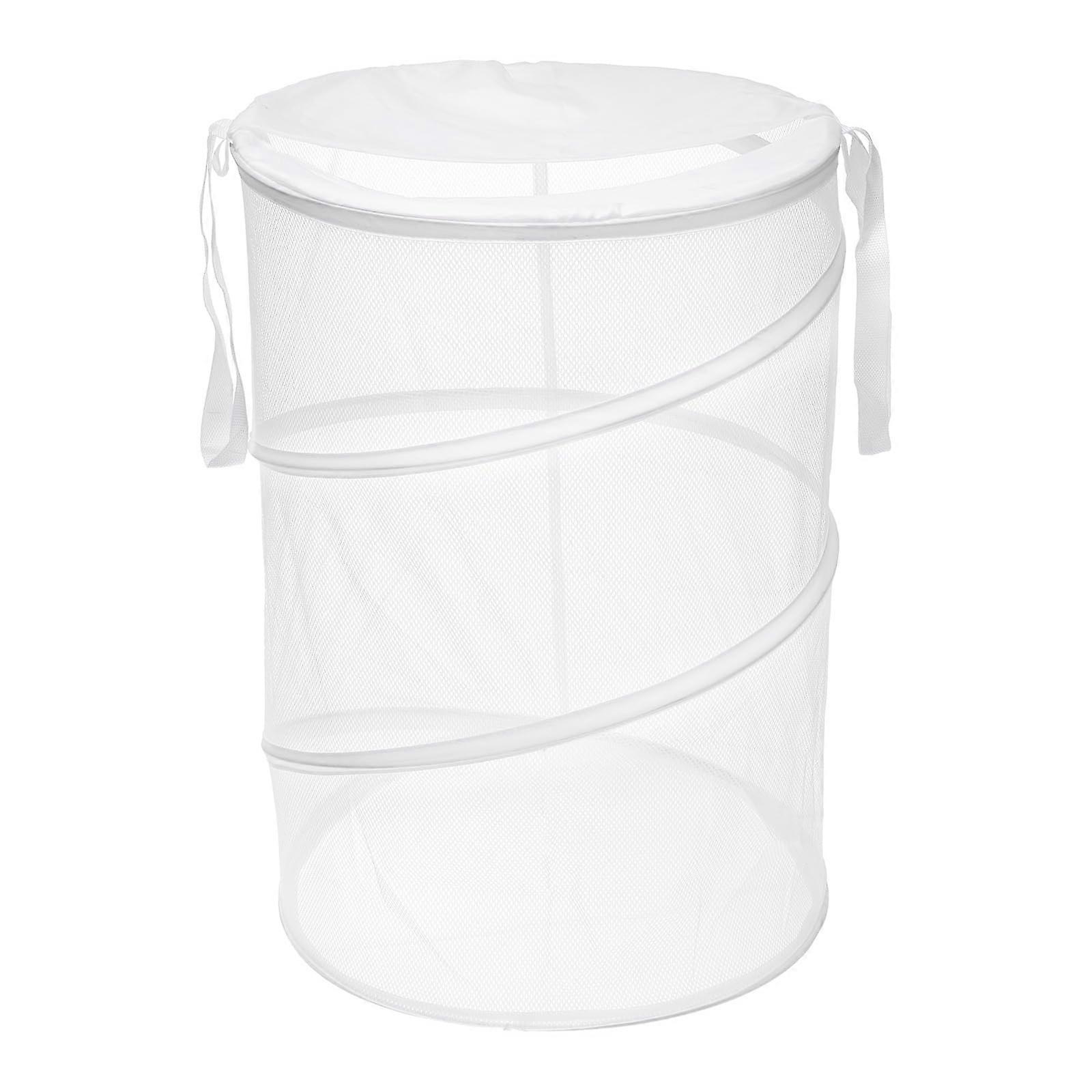 Large Capacity Mesh Laundry Hamper, Foldable Basket with Handles for Bathroom Dorm Travel, White