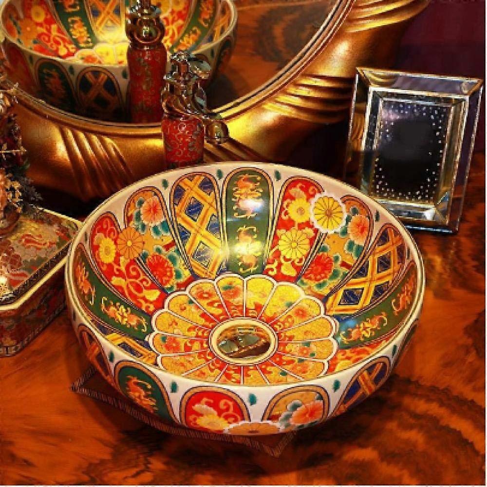 Round Ceramic Bathroom Vessel Sink, Modern Countertop Basin with Easy Clean Scratch Resistant Finish