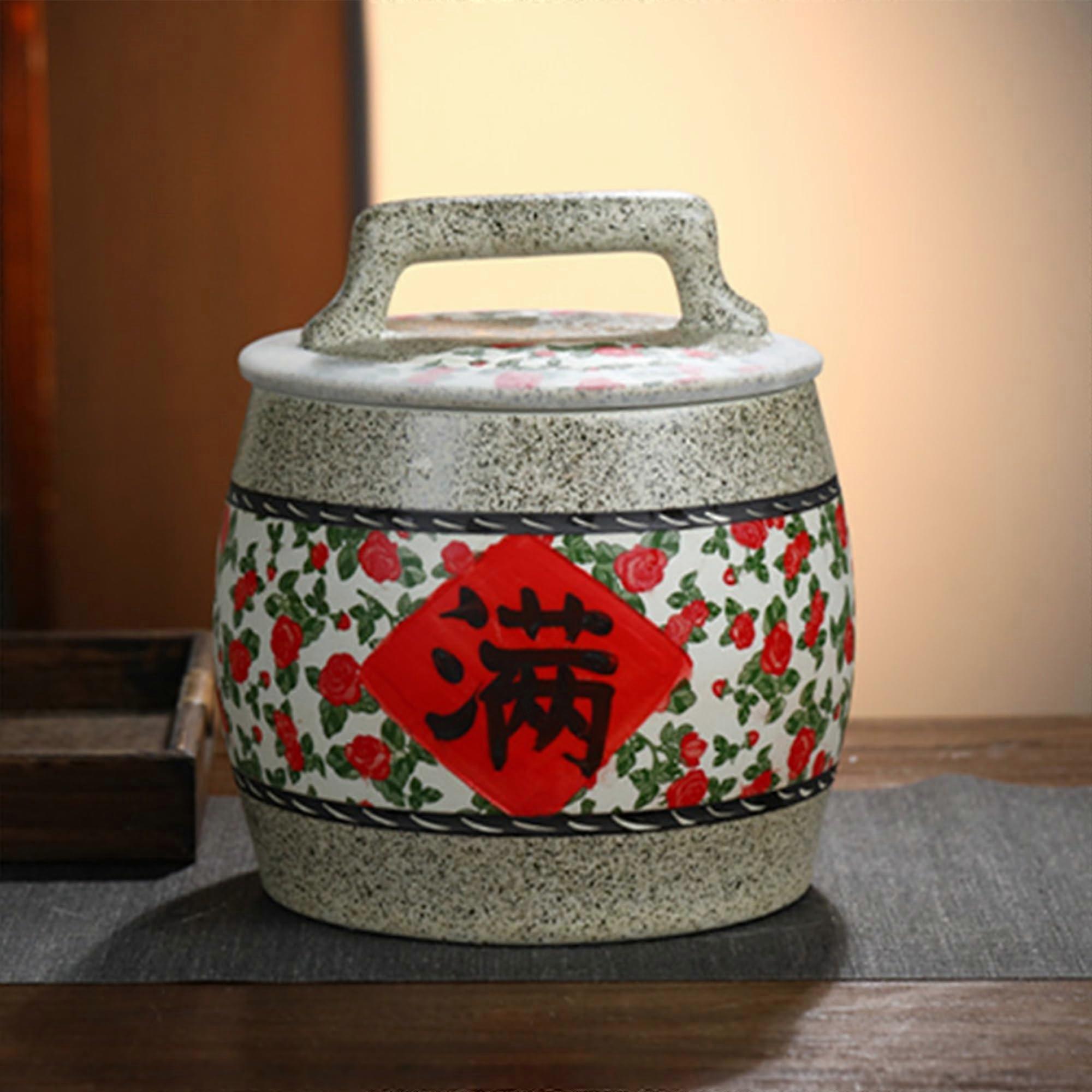 Ceramic Rice Storage Container 25kg Airtight Seal Wide Mouth Jar for Rice Grains Flour Pattern2