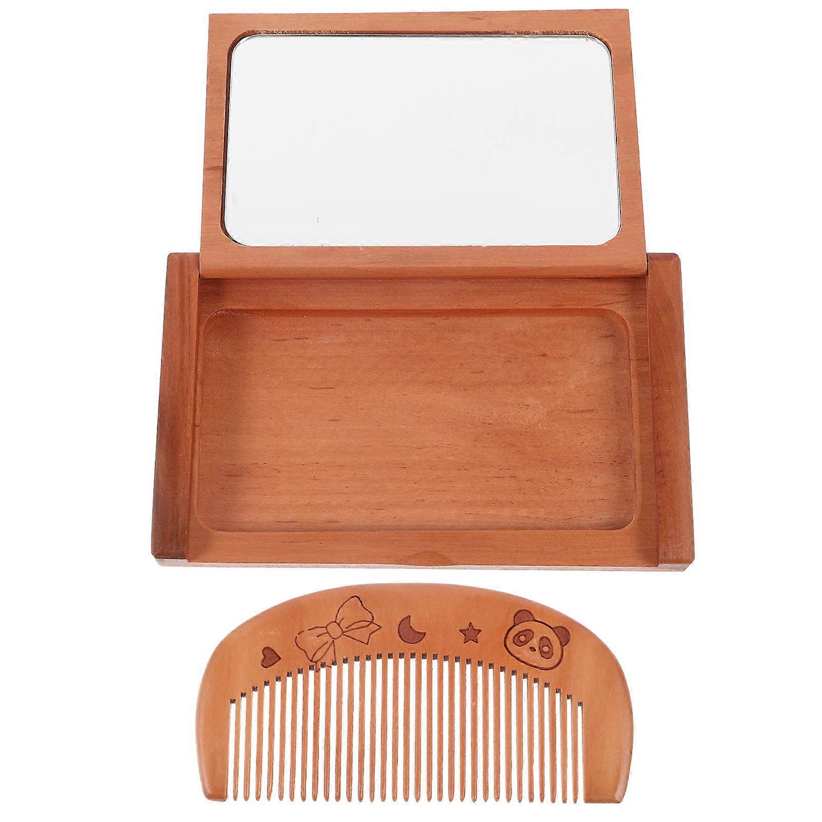 Foldable Mini Mirror Comb Compact Travel Mirror for Girls 1Set