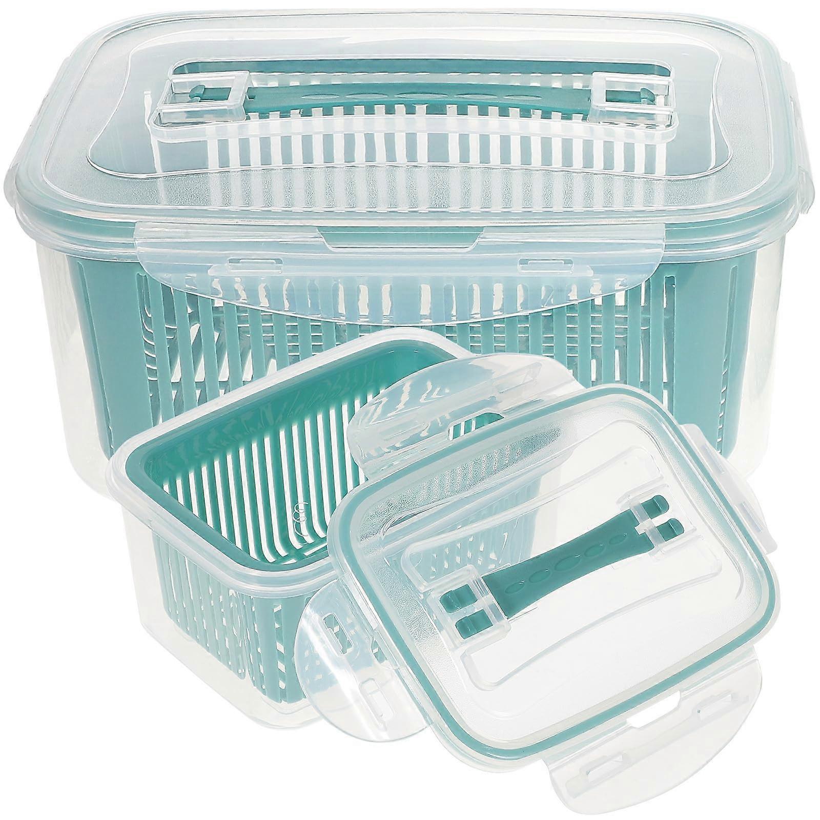 Food Storage Containers with Drainage System, Stackable Fridge Organizer Boxes for Vegetables and Fruits, 2pcs Blue