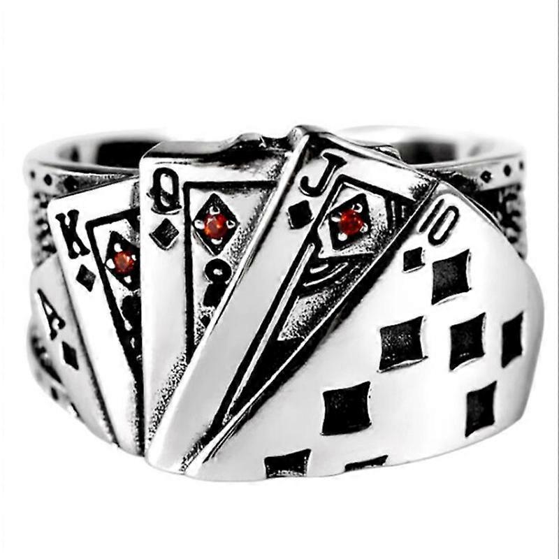 Ring, Poker Pattern Vintage Distressed Diamond Inlaid Square Open