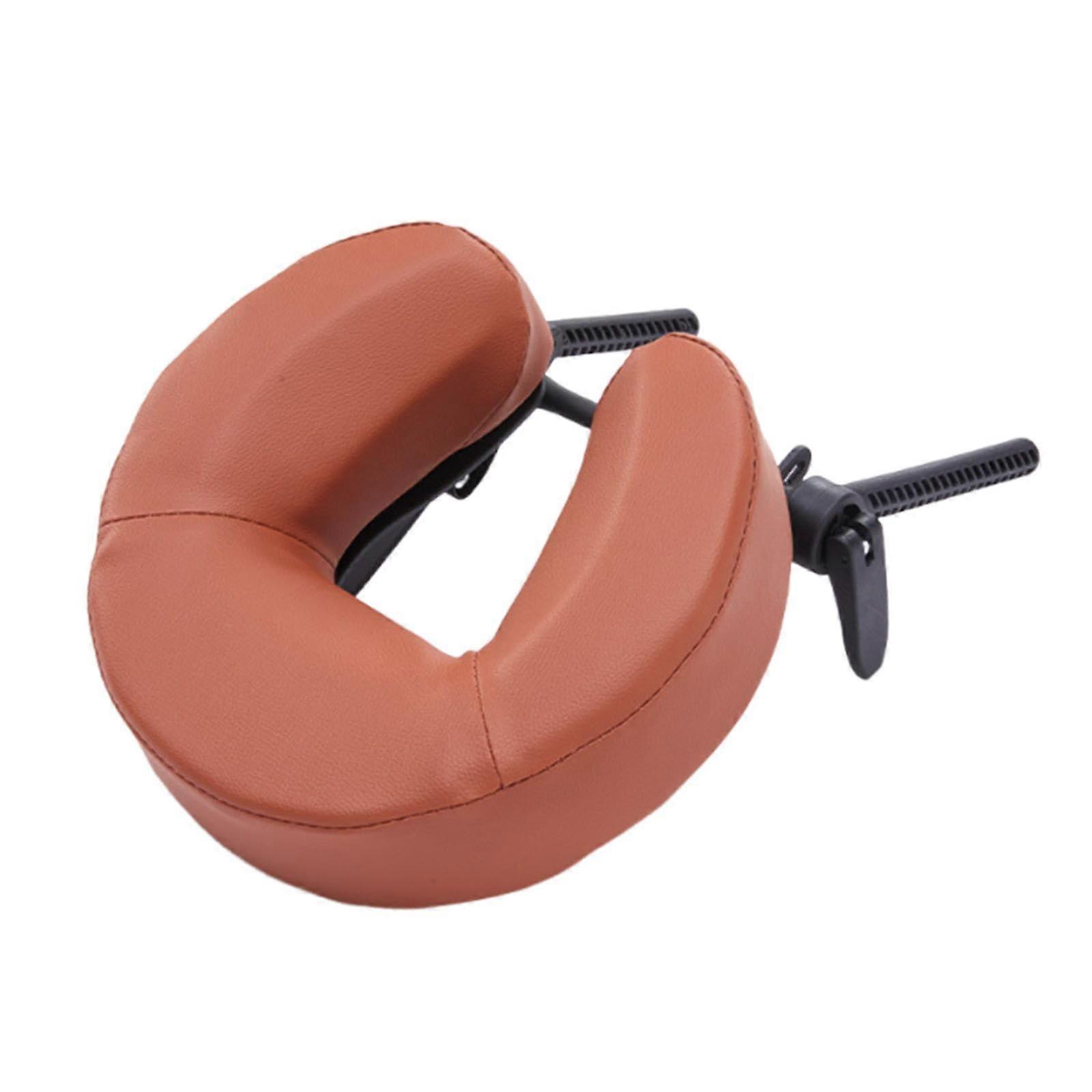 Adjustable Massage Table Face Cradle with Ergonomic Headrest Pillow, PU Leather, Red Brown