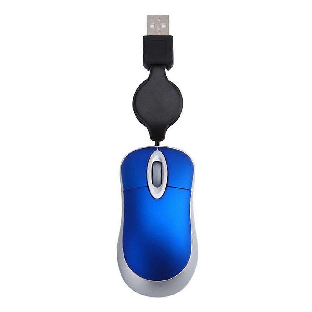 Wired USB Mouse with Retractable Cable Ergonomic Mini Optical Mouse for Laptop Office Gaming Blue