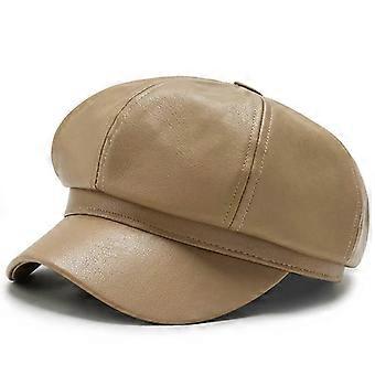 Boina octogonal de cuero para otoño e invierno, estilo británico, retro, informal, bonita, versátil.