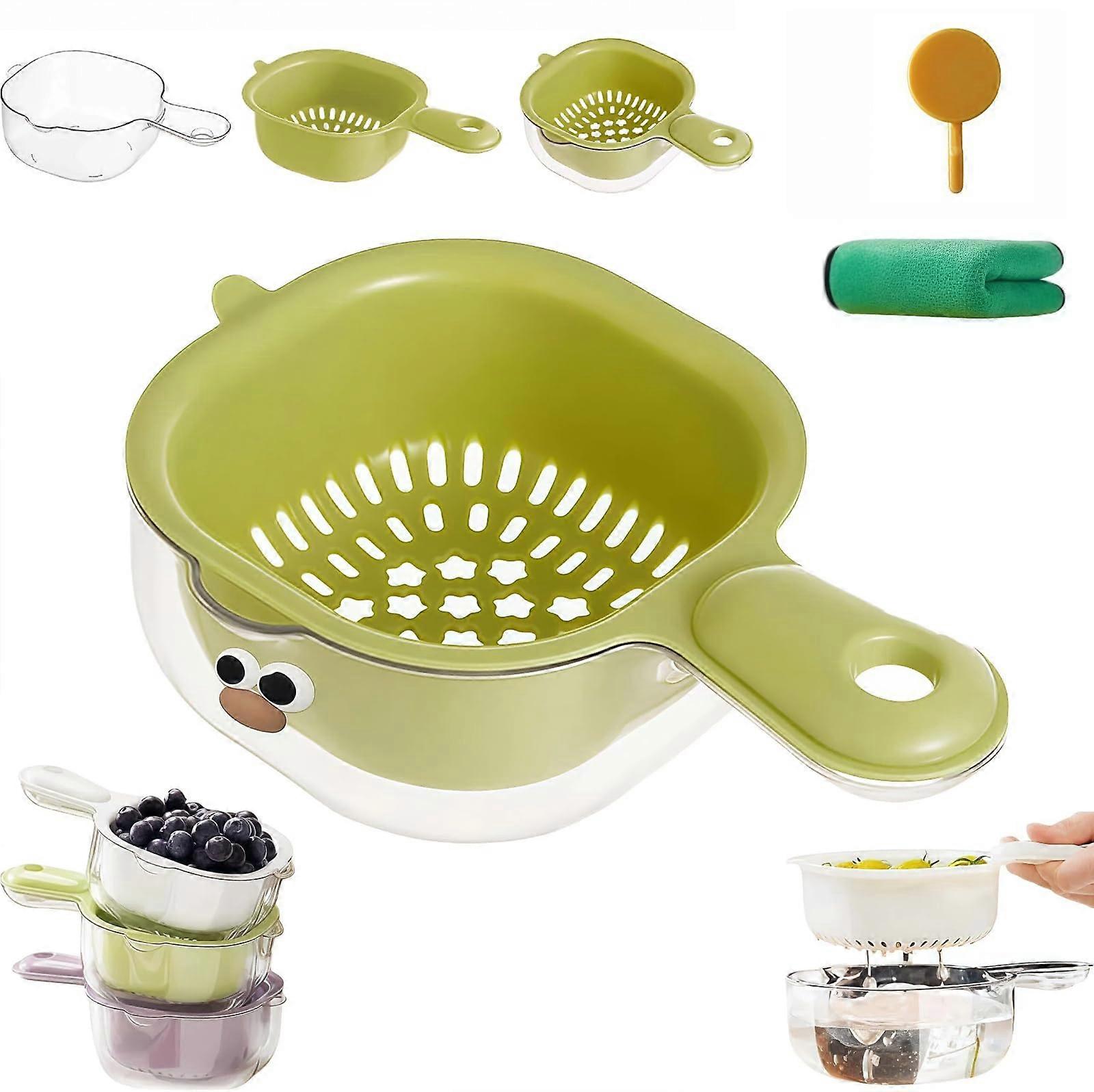 Kitchen Colander DualLayer with Handle for Washing Small Fruit Vegetable Berry Tomato Grape Green