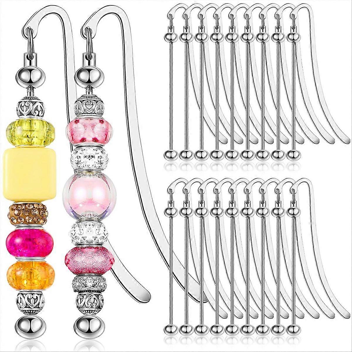 20 Pcs Beadable Bookmarks DIY Metal Blank Bar Bookmark Silver